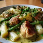 Hühnerfrikassee mit weißem Spargel