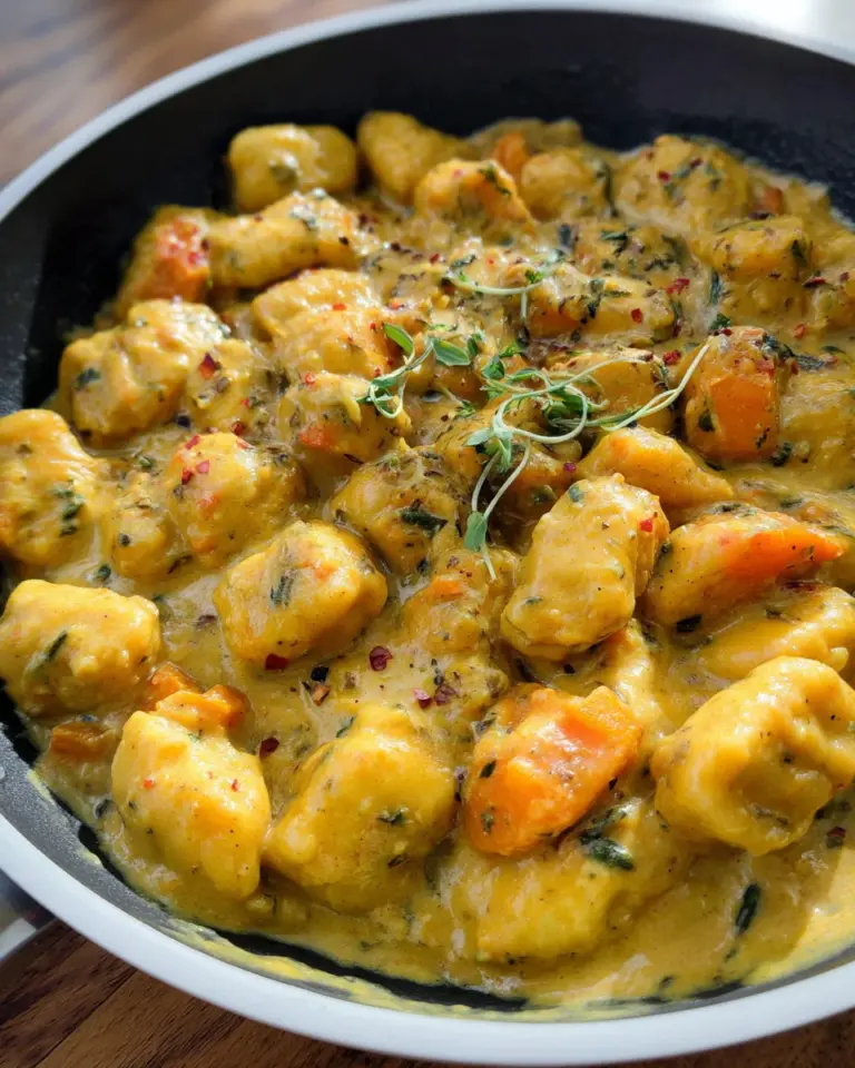 Cremige Gnocchi-Pfanne mit Kürbis und Curry