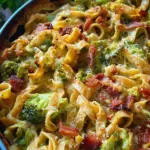 Cremige Pastapfanne mit Brokkoli und turkey bacon
