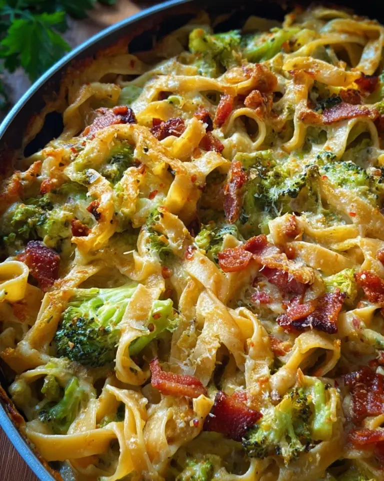 Cremige Pastapfanne mit Brokkoli und turkey bacon