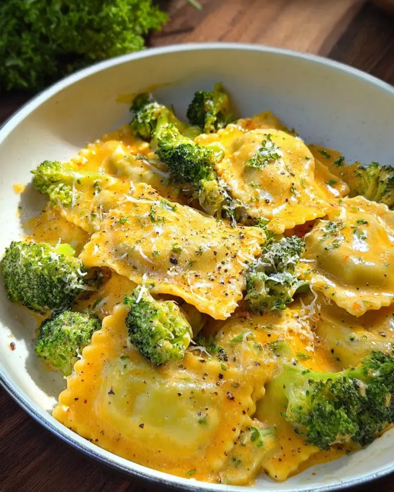 Cremige Ravioli Pfanne mit Brokkoli