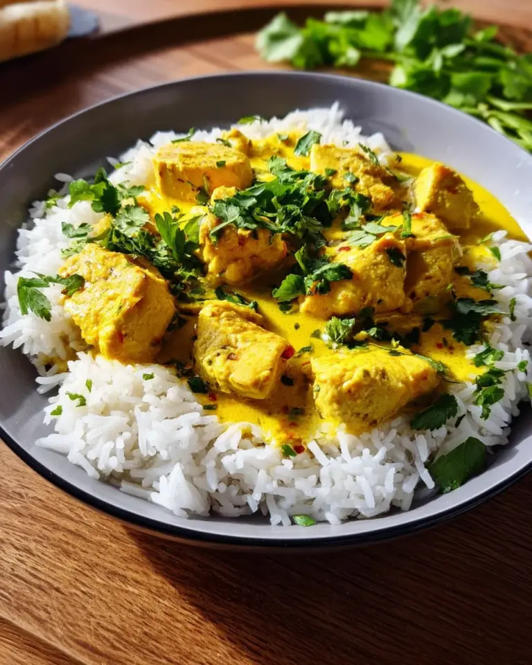 Cremiges Hähnchen-Curry mit Kokosmilch und Reis