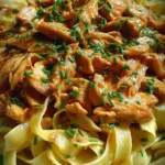 Cremiges Hähnchenragout mit Bandnudeln