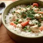 Cremiges Hühnerfrikassee auf Basmatireis