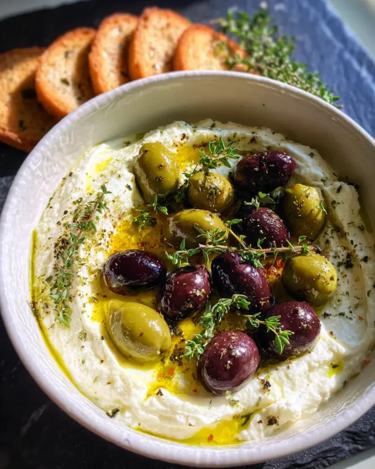 Feta Dip mit gerösteten Oliven (schnelles Rezept)