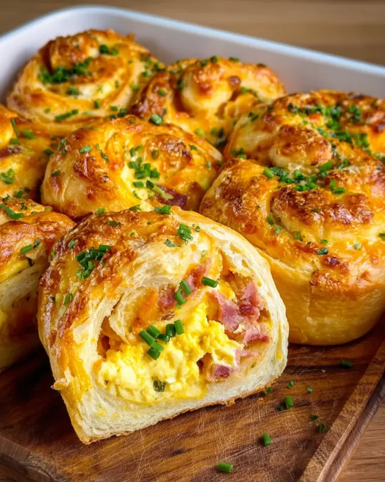 Frühstücksrollen mit Rührei, Käse und Speck