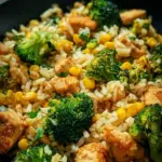 Hähnchen-Reis-Pfanne mit Brokkoli und Mais