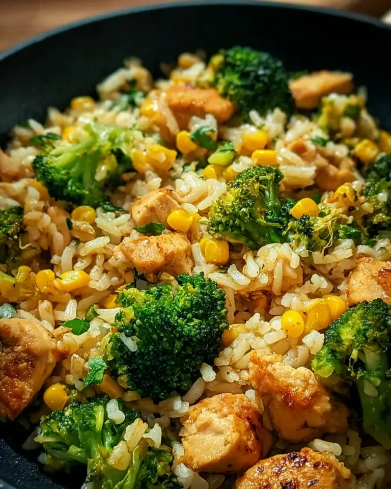 Hähnchen-Reis-Pfanne mit Brokkoli und Mais