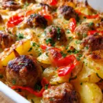 Leckerer Kartoffelauflauf mit chicken bratwurst