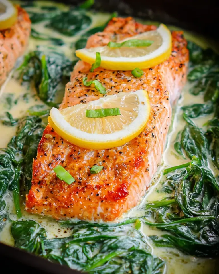 Ofenlachs mit cremigem Spinat