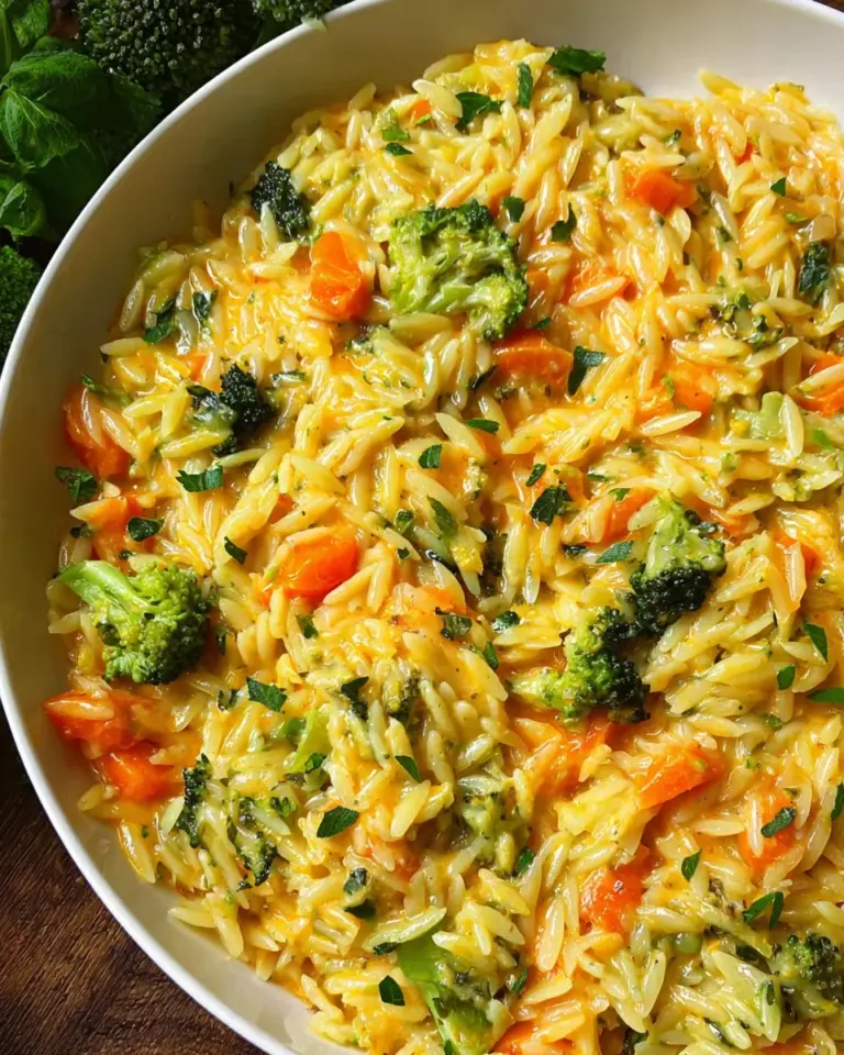 One Pot Orzo-Pasta mit Brokkoli, Möhren und Cheddar