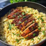 Orzo One Pot Pasta Alfredo mit gebratenem Hähnchen