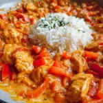 Paprika-Hähnchen-Pfanne mit Reis - cremig & lecker