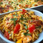 Paprika Sahne Hähnchen mit Orzo Nudeln aus dem Ofen