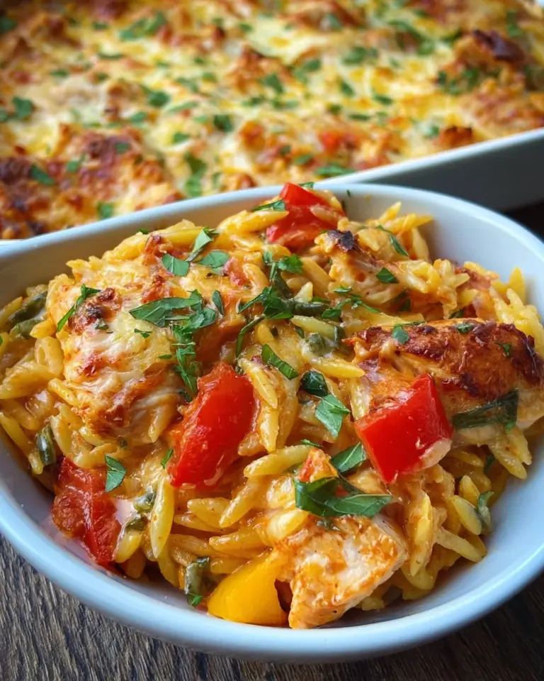 Paprika Sahne Hähnchen mit Orzo Nudeln aus dem Ofen