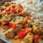 Paprika Sahne Hähnchen mit Reis