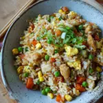 Reis im Airfryer – gebratener Reis mit Hähnchen