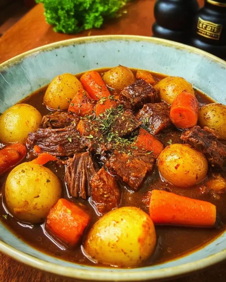 Schmortopf mit Rindfleisch, Kartoffeln und Möhren