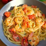 Spaghetti mit Garnelen in Frischkäsesauce