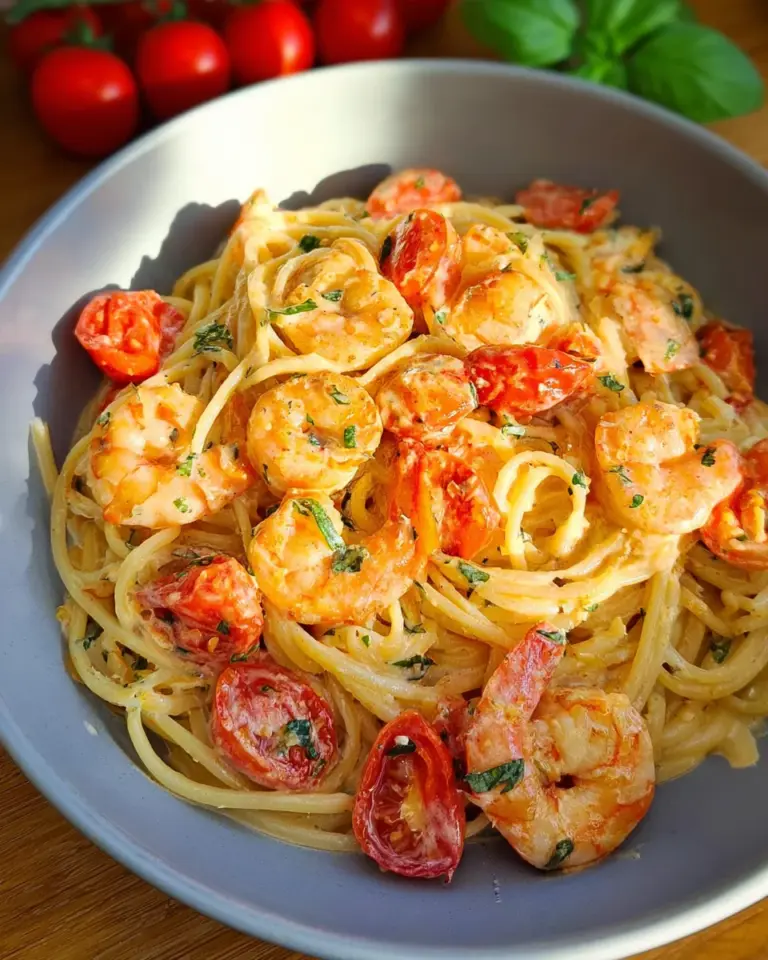 Spaghetti mit Garnelen in Frischkäsesauce