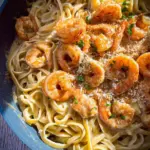 Spaghetti mit Garnelen in cremiger Alfredo Sauce