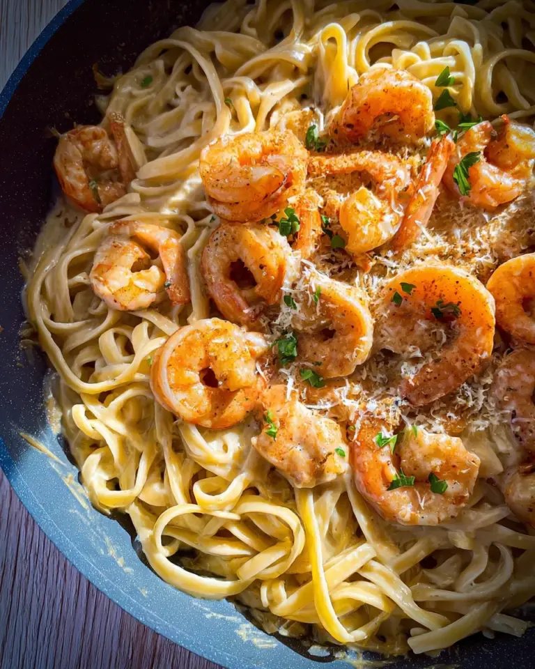 Spaghetti mit Garnelen in cremiger Alfredo Sauce
