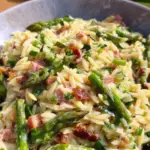 Spargel Orzo Pasta mit Schinken
