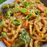 Udon Nudeln mit Erdnusssauce und Gemüse