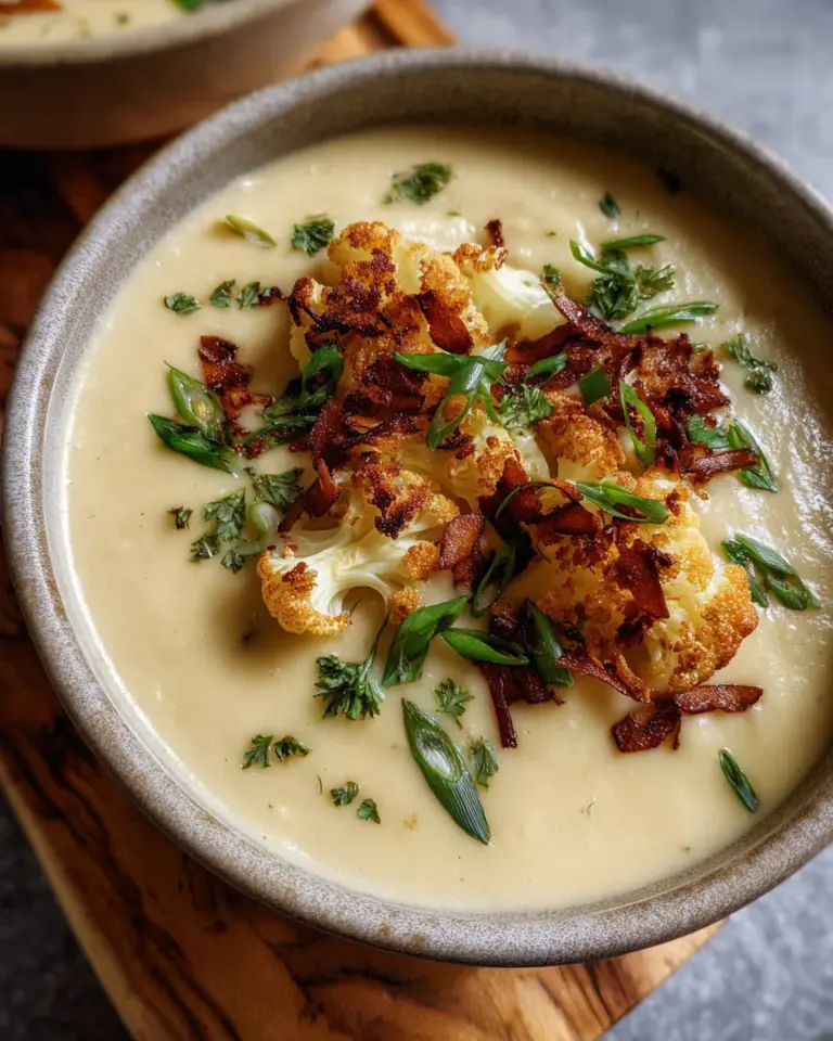 Vegane Blumenkohlsuppe mit Kokos-Speck