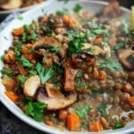 Veganer Linseneintopf mit Champignons und Möhren