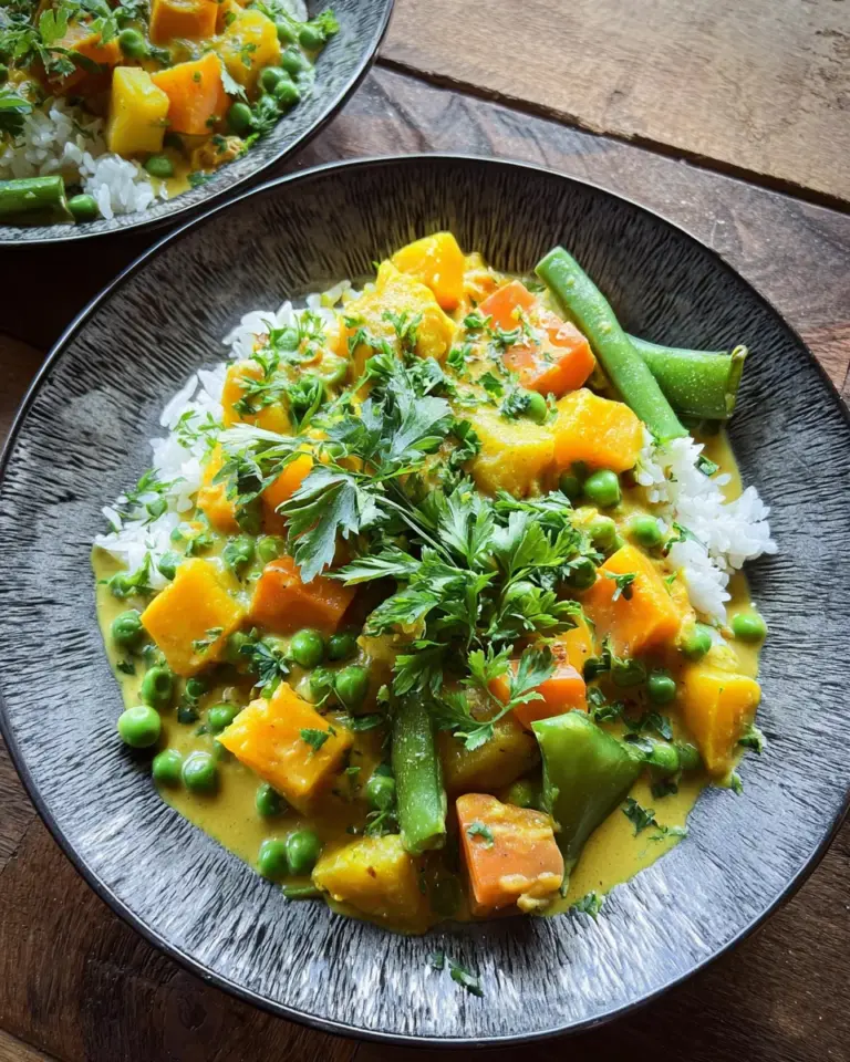 Vegetarisches Kürbis-Curry mit Erbsen (mild scharf)