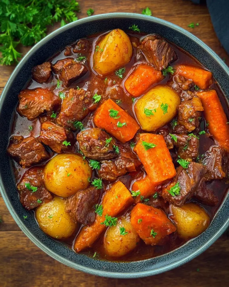 Zarter Gulasch Eintopf mit Kartoffeln und Möhren